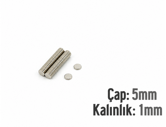 Çap: 5mm x Kalınlık: 1mm Neodyum Mıknatıs