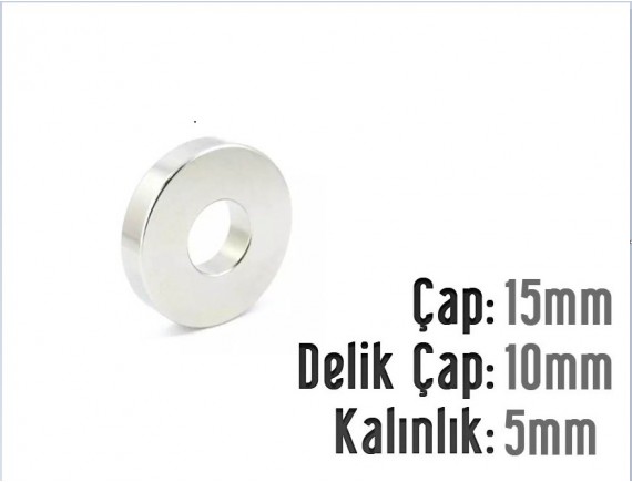 Çap 15mm X Del.Çapı 10mm X Kalınlık 5mm HALKA Neodyum Mıknatıs