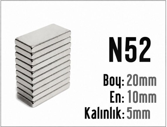 BOY: 20MM - EN:10MM - KALINLIK: 5MM (N52) NEODYUM MIKNATIS