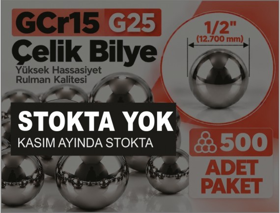 GCr15 G25 Çelik Bilye 1/2" (12,700 mm) – 500 Adet Paket
