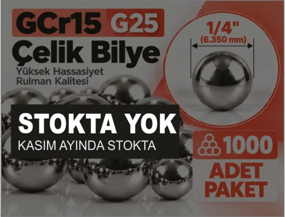GCr15 G25 Çelik Bilye 1/4" (6,350 mm) – 1.000 Adet Paket