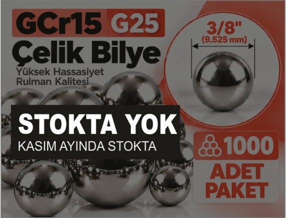 GCr15 G25 Çelik Bilye 3/8" (9,525 mm) – 1.000 Adet Paket