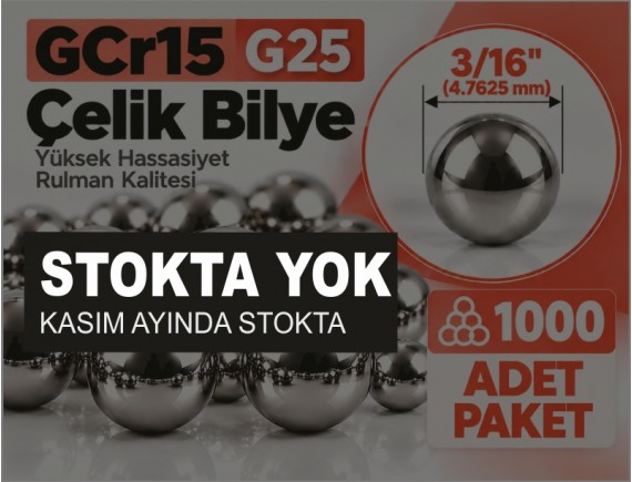 GCr15 G25 Çelik Bilye 3/16" (4,7625 mm) – 1.000 Adet Paket
