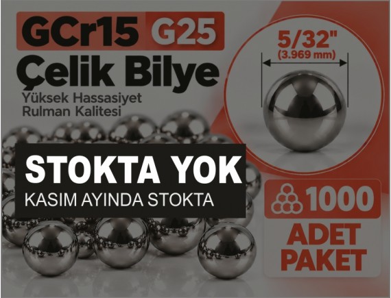 GCr15 G25 Çelik Bilye 5/32" (3,969 mm) – 1.000 Adet Paket