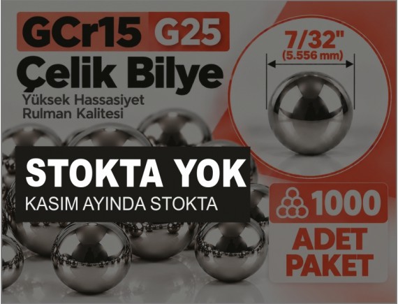 GCr15 G25 Çelik Bilye 7/32" (5,556 mm) – 1.000 Adet Paket