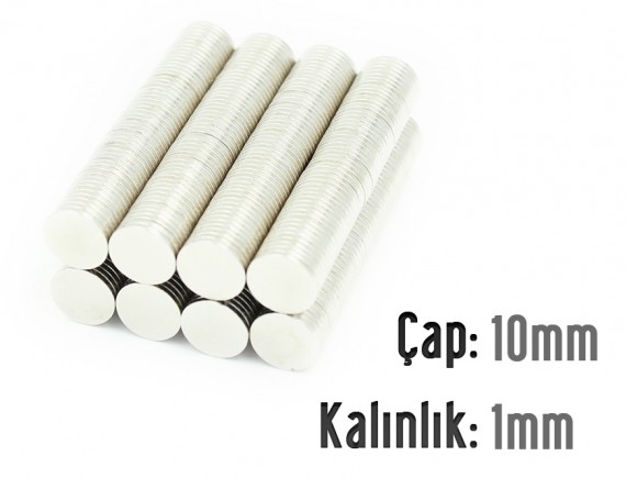 Çap: 10mm x Kalınlık: 1mm Neodyum Mıknatıs