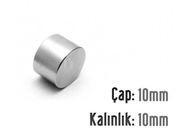 Çap: 10mm x Kalınlık: 10mm Neodyum Mıknatıs