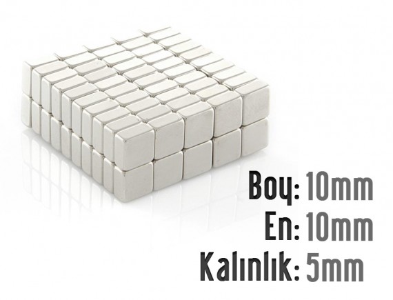 Boy: 10mm - En: 10mm - Kalınlık: 5mm Neodyum Mıknatıs