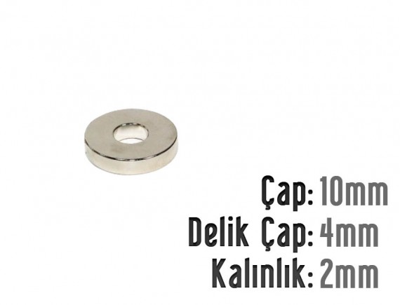 Çap 10mm X Del.Çapı 4mm X Kalınlık 2mm HALKA Neodyum Mıknatıs