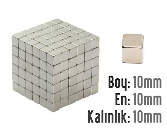 Boy: 10mm - En: 10mm - Kalınlık: 10mm Neodyum Küp Mıknatıs