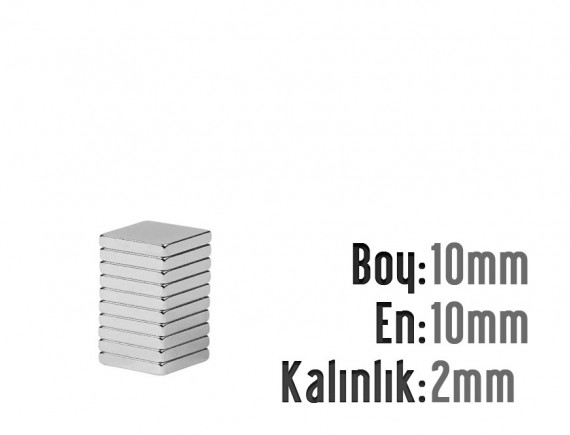 Boy: 10mm - En: 10mm - Kalınlık: 2mm Neodyum Mıknatıs