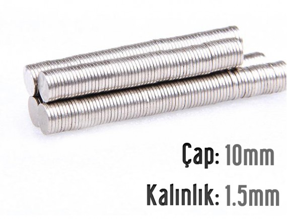 Çap: 10mm x Kalınlık: 1,5mm Neodymium Mıknatıs