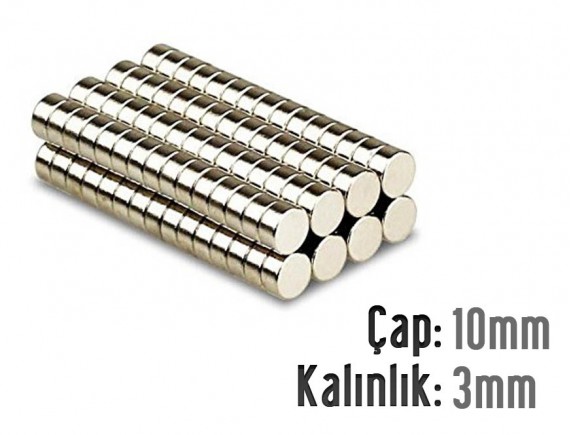 Çap: 10mm x Kalınlık: 3mm Neodyum Mıknatıs