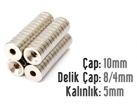 Çap 10mm X Delik çap 8/4 Kalınlık 5mm Havşalı Mıknatıs