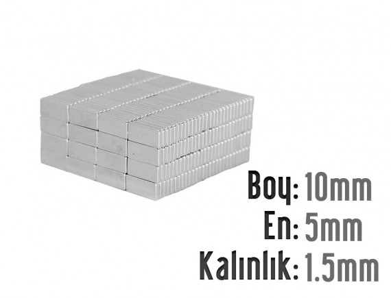 Boy: 10mm - En: 5mm - Kalınlık: 1.5mm Neodyum Mıknatıs