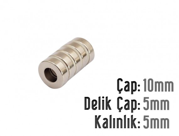 Çap 10mm X Del.Çapı 5mm X Kalınlık 5mm HALKA Mıknatıs