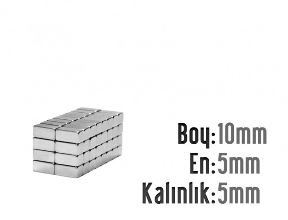 Boy: 10mm - En: 5mm - Kalınlık: 5mm Neodyum Mıknatıs