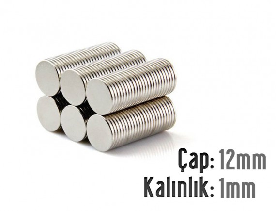 Çap: 12mm x Kalınlık: 1mm Neodyum Mıknatıs