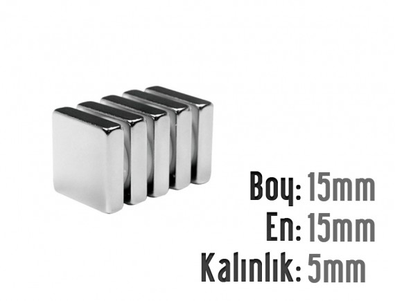 Boy: 15mm - En:15mm - Kalınlık: 5mm Neodyum