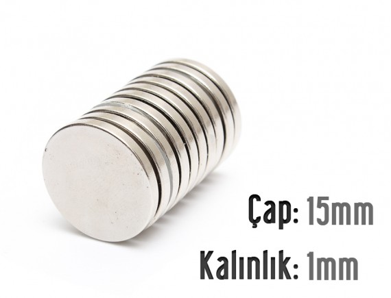 Çap: 15mm x Kalınlık: 1mm Neodyum Mıknatıs