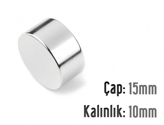 Çap: 15mm x Kalınlık: 10mm Neodyum Mıknatıs