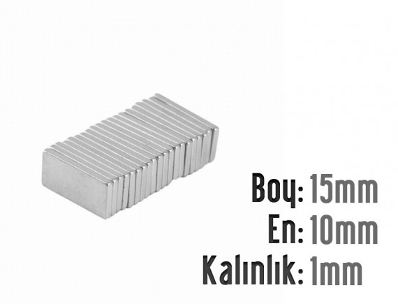 Boy: 15mm - En: 10mm - Kalınlık: 1mm Neodyum Mıknatıs