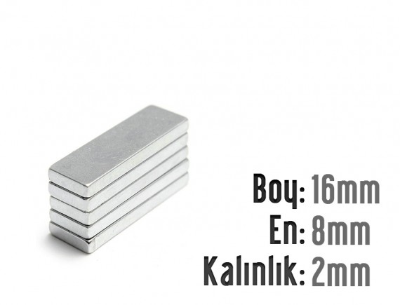 Boy: 16mm - En:8mm - Kalınlık: 2mm Neodyum