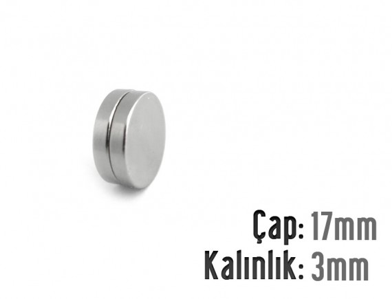 Çap: 17mm x Kalınlık: 3mm Neodyum Mıknatıs