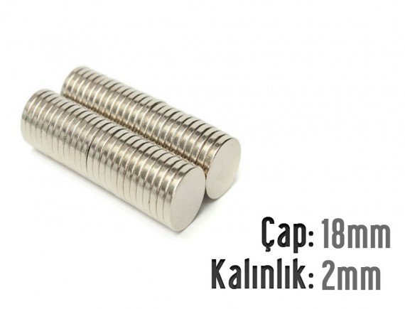 Çap: 18mm x Kalınlık: 2mm Neodyum Mıknatıs