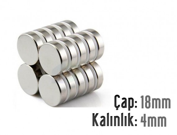 Çap: 18mm x Kalınlık: 4mm Neodyum Mıknatıs