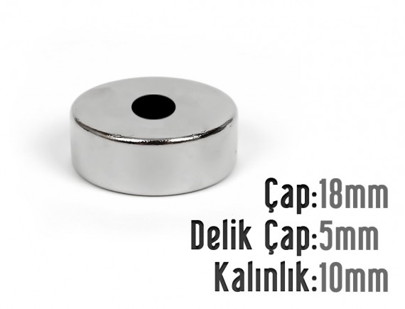 Çap 18mm X Del.Çapı 5mm X Kalınlık 10mm HALKA Mıknatıs