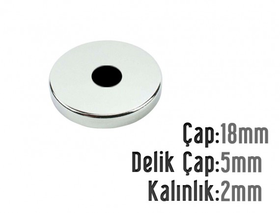 Çap 18mm X Del.Çapı 5mm X Kalınlık 2mm HALKA Mıknatıs