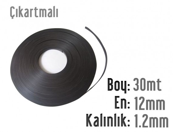 Boy: 30mt - En: 12mm - Kalınlık: 1.2mm Etiketli Şerit Magnet