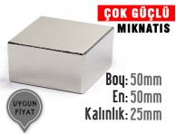 Boy: 50mm - En: 50mm - Kalınlık: 25mm Neodyum Mıknatıs