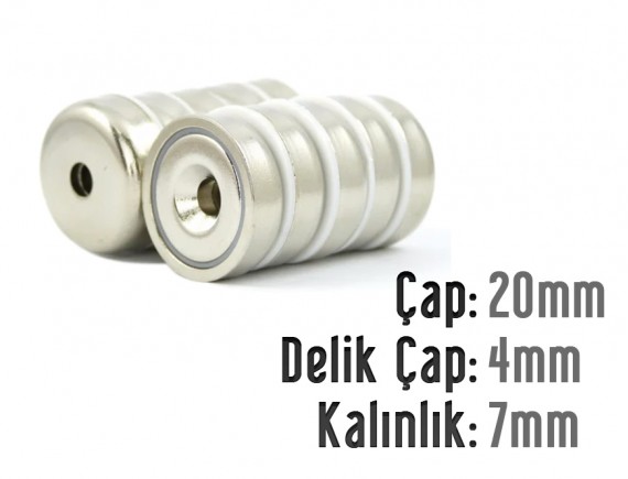 Çap 20mm X Delik Çap 4mm Kalınlık 7mm Metal Korumalı Mıknatıs