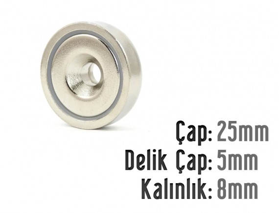 Çap 25mm X Delik Çap 5.5mm Kalınlık 8mm Metal Korumalı Mıknatıs