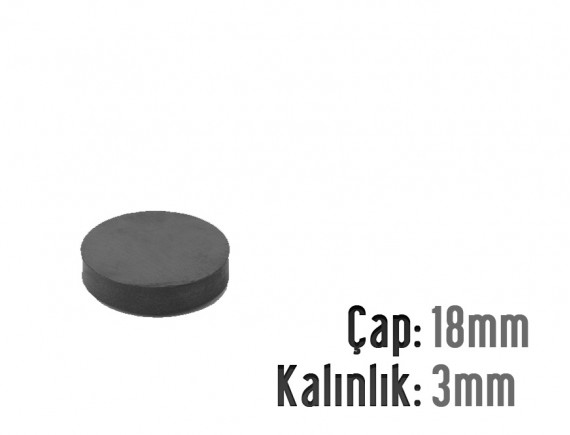 Çap: 18mm X Kalınlık: 3mm Ferrit Mıknatıs