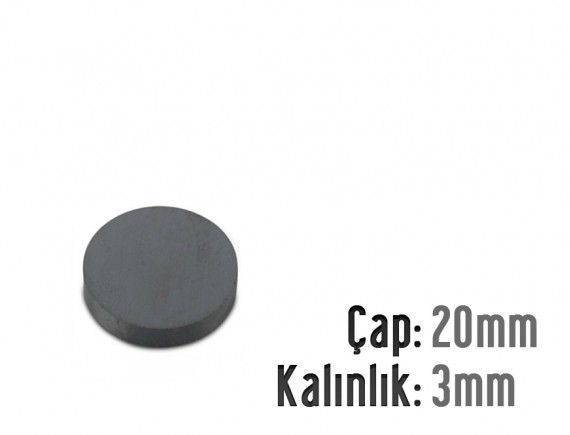 Çap: 20mm X Kalınlık: 3mm Ferrit Mıknatıs