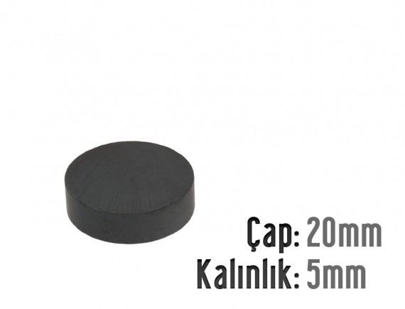 Çap: 20mm X Kalınlık: 5mm Ferrit Mıknatıs