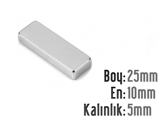 Boy: 25mm - En:10mm - Kalınlık: 5mm Neodyum Mıknatıs