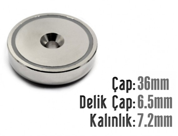 Çap 36mm X Delik Çap 6.5mm Kalınlık 7.2mm Metal Korumalı Mıknatıs