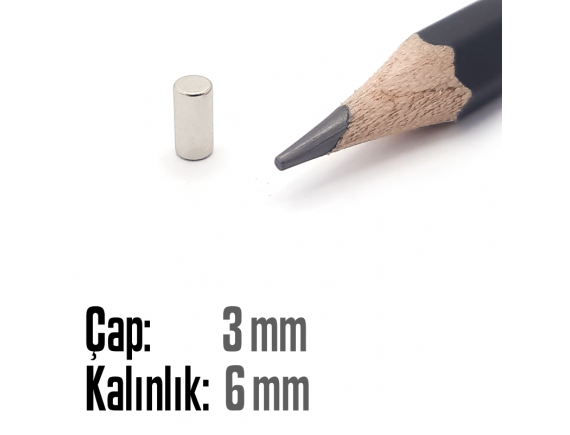 Çap: 3mm x Kalınlık: 6mm Neodyum Mıknatıs