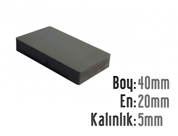 Boy: 40mm - En: 20mm - Kalınlık: 5mm Ferrit Mıknatıs