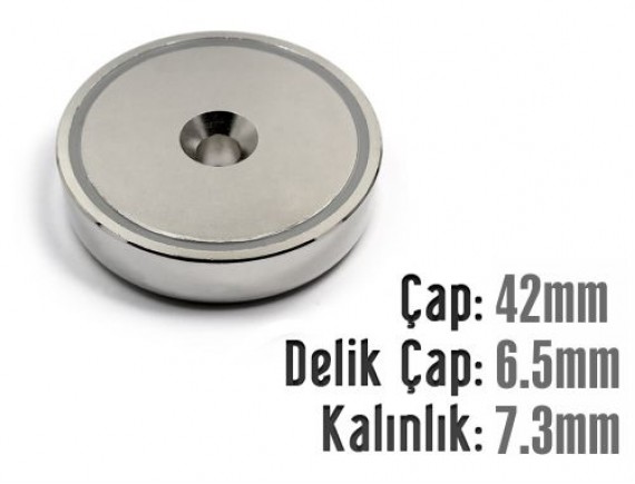 Çap 42mm X Delik Çap 6.5mm Kalınlık 7.3mm Metal Korumalı Mıknatıs