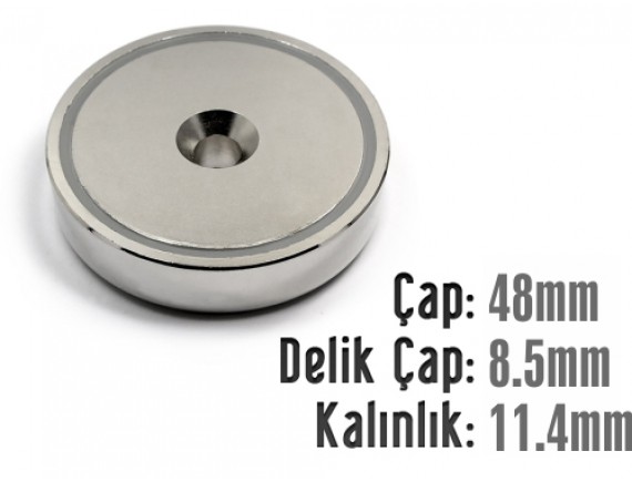 Çap 48mm X Delik Çap 8.5mm Kalınlık 11.4mm Metal Korumalı Mıknatıs