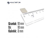 Boy: 10mm - En: 10mm - Kalınlık: 2mm Neodyum Mıknatıs
