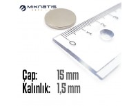 Çap: 15mm x Kalınlık: 1,5mm Neodyum Mıknatıs