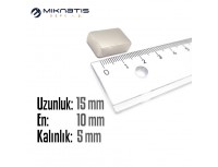 Boy: 15mm - En: 10mm - Kalınlık: 5mm Neodyum Mıknatıs