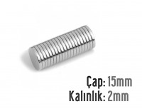 Çap: 15mm x Kalınlık: 2mm Neodyum Mıknatıs