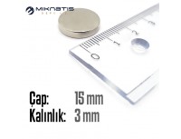 Çap: 15mm x Kalınlık: 3mm Neodyum Mıknatıs